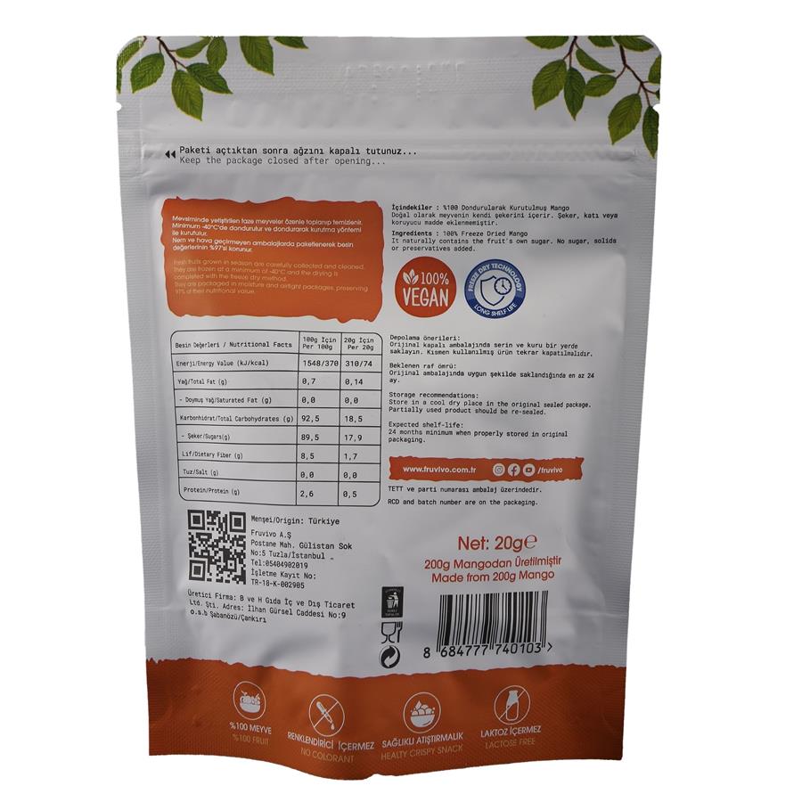 Dondurularak Kurutulmuş Mango